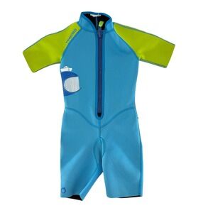 Tribord Kids Swimsuit‎ Wetsuit Blue Green Whale Graphic Zip Front Outdoor